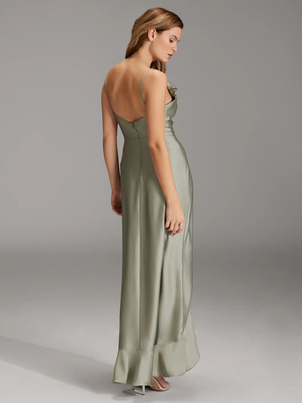 ブライズメイドドレス マーメイド フロアレングス ジッパー 伸縮性 シルクライク サテン ウェディング パーティードレス