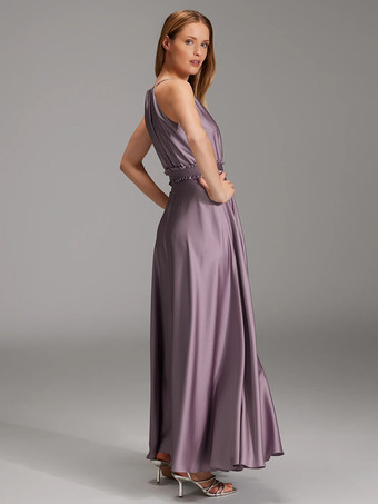 ブライズメイドドレス 伸縮性のあるシルクのようなサテンのAライン フロアレングス プロムドレス