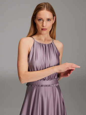 ブライズメイドドレス 伸縮性のあるシルクのようなサテンのAライン フロアレングス プロムドレス