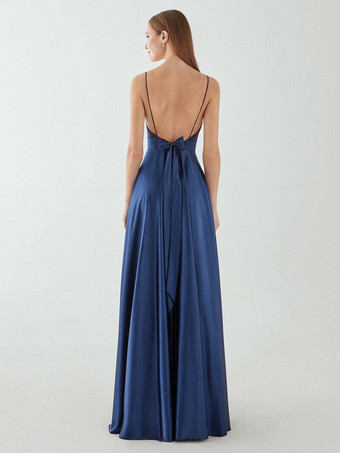 イブニングドレス Aライン Vネック ノースリーブ バックレス リボン フロアレングス フォーマルディナードレス