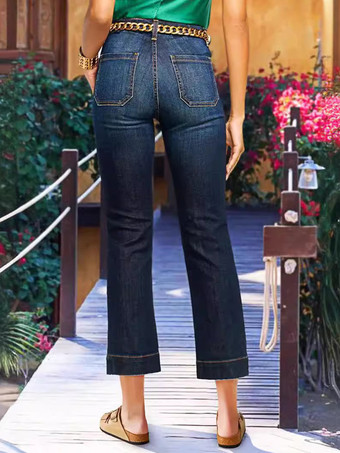 Damen Jeans Mode Blau Gerade Baumwolle