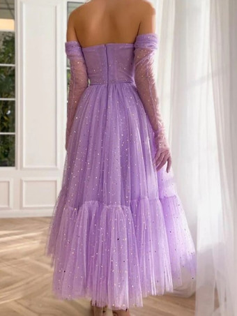 ホームカミングドレス ボールガウン バトーネック スパンコール チュール アンクル丈 ミディドレス