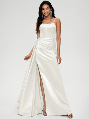 アイボリーブライズメイドドレス ボールガウン フロアレングス ジッパー 伸縮性 織り サテン ウェディング パーティードレス