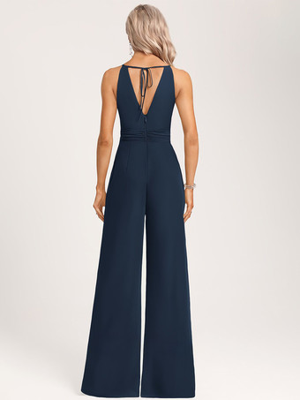 ブライズメイドドレス ジャンプスーツ フロアレングス ジッパー シフォン ウェディング パーティードレス