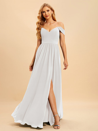 アイボリーブライズメイドドレス シフォン ボールガウン フロアレングス ウェディング パーティードレス