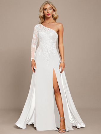 アイボリーマザードレス ワンショルダー 長袖 ボールガウン スパンコール ゲストドレス 結婚式用