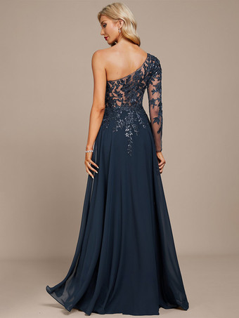 マザードレス ワンショルダー 長袖 ボールガウン スパンコール ゲストドレス 結婚式用