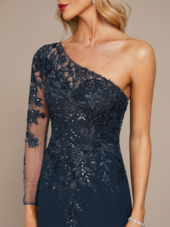 マザードレス ワンショルダー 長袖 ボールガウン スパンコール ゲストドレス 結婚式用