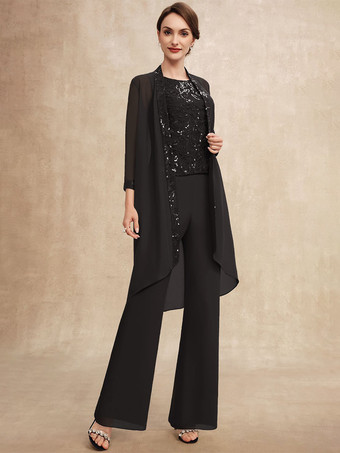 ブラック花嫁の母親のためのパーティードレス ジュエルネック ノースリーブ ツーピース スパンコール ゲストドレス 結婚式用