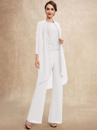 アイボリー花嫁の母親のためのパーティードレス ジュエルネック ノースリーブ ツーピース スパンコール ゲストドレス 結婚式用