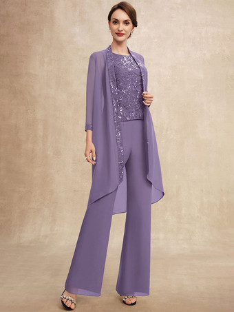 ラベンダー花嫁の母親のためのパーティードレス ジュエルネック ノースリーブ ツーピース スパンコール ゲストドレス 結婚式用