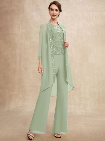 ミントグリーン花嫁の母親のためのパーティードレス ジュエルネック ノースリーブ ツーピース スパンコール ゲストドレス 結婚式用