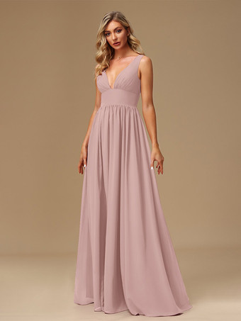 ピンクブライズメイドドレス ボールガウン フロアレングス ジッパー シフォン プロムドレス