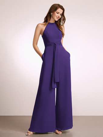 プラムブライズメイドドレス ジャンプスーツ フロアレングス ジッパー ポリエステル プロムドレス