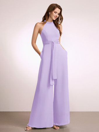 ラベンダーブライズメイドドレス ジャンプスーツ フロアレングス ジッパー ポリエステル プロムドレス
