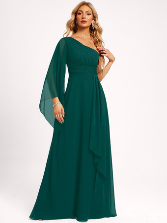 エメラルド ブライズメイドドレス シフォン ボールガウン フロアレングス ウェディング パーティードレス