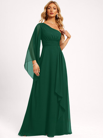 ターコイズグリーンブライズメイドドレス シフォン ボールガウン フロアレングス ウェディング パーティードレス