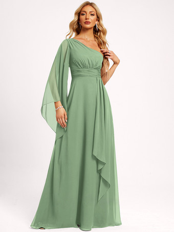 グリーン ブライズメイドドレス シフォン ボールガウン フロアレングス ウェディング パーティードレス