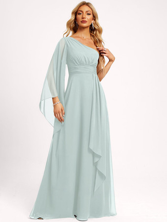 ミントグリーンブライズメイドドレス シフォン ボールガウン フロアレングス ウェディング パーティードレス