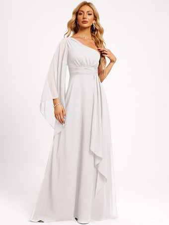 アイボリーブライズメイドドレス シフォン ボールガウン フロアレングス ウェディング パーティードレス