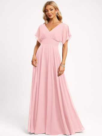 ソフトピンクブライズメイドドレス ボールガウン フロアレングス ジッパー シフォン ウェディング パーティードレス