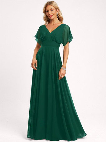 エメラルド ブライズメイドドレス ボールガウン フロアレングス ジッパー シフォン ウェディング パーティードレス