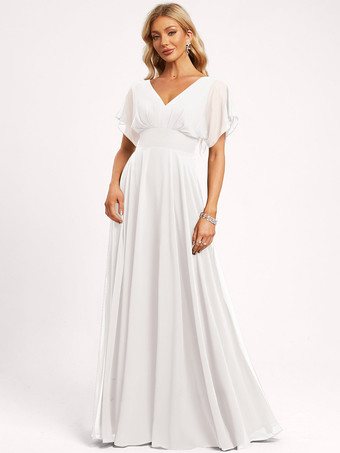 アイボリーブライズメイドドレス ボールガウン フロアレングス ジッパー シフォン ウェディング パーティードレス