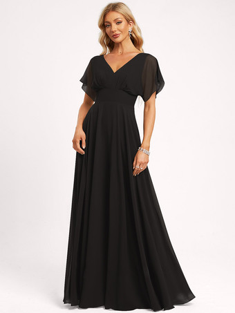 ブラックブライズメイドドレス ボールガウン フロアレングス ジッパー シフォン ウェディング パーティードレス