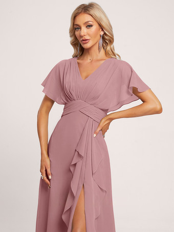 ブライズメイドドレス ボールガウン フロアレングス ジッパー シフォン ウェディング パーティードレス