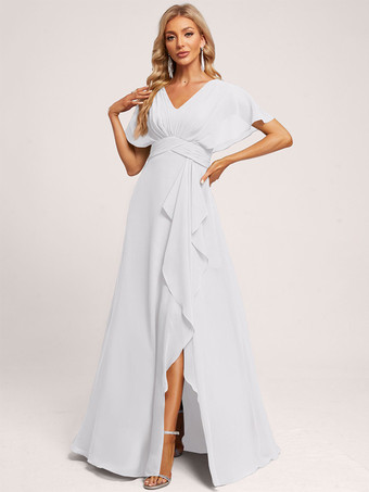 アイボリーブライズメイドドレス ボールガウン フロアレングス ジッパー シフォン ウェディング パーティードレス