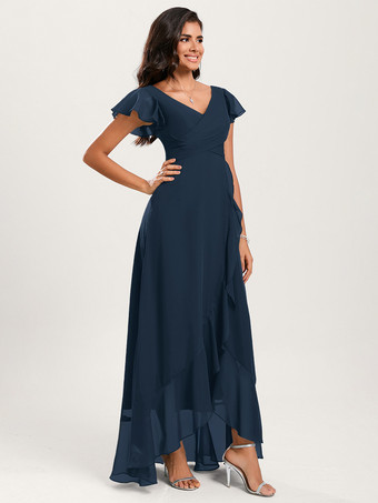 ブライズメイドドレス ボールガウン フロアレングス ジッパー シフォン ウェディング パーティードレス