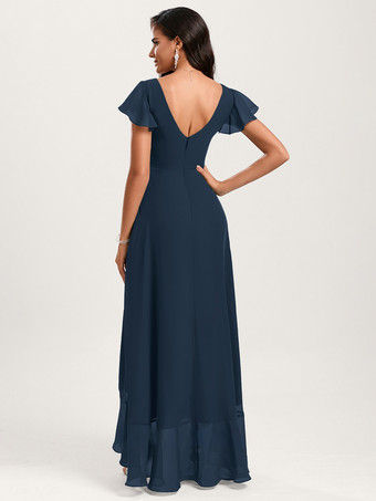 ブライズメイドドレス ボールガウン フロアレングス ジッパー シフォン ウェディング パーティードレス