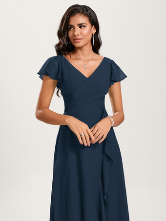 ブライズメイドドレス ボールガウン フロアレングス ジッパー シフォン ウェディング パーティードレス