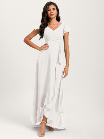 アイボリーブライズメイドドレス ボールガウン フロアレングス ジッパー シフォン ウェディング パーティードレス