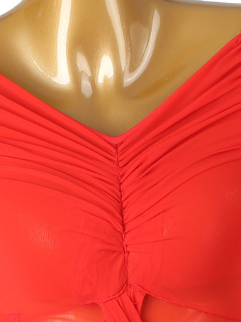 社交ダンス衣装 Ture レッド レディース セクシー ライクラ スパンデックス Vネック プリーツドレス ダンスドレス