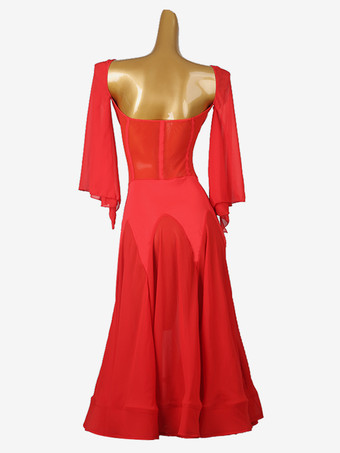 社交ダンス衣装 Ture レッド レディース セクシー ライクラ スパンデックス Vネック プリーツドレス ダンスドレス