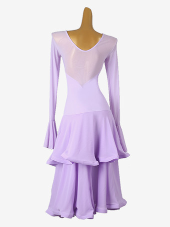 社交ダンス衣装 ライトスカイブルー レディース セクシー ライクラ スパンデックス ティアードドレス ダンスウェア