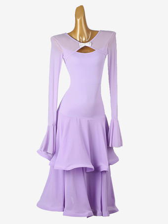 ラベンダーカラー社交ダンス衣装 ライトスカイブルー レディース セクシー ライクラ スパンデックス ティアードドレス ダンスウェア