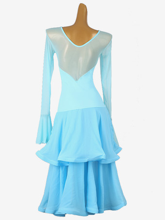 社交ダンス衣装 ライトスカイブルー レディース セクシー ライクラ スパンデックス ティアードドレス ダンスウェア