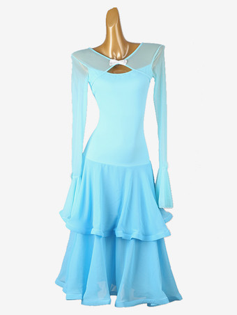 ライトスカイブルー社交ダンス衣装 ライトスカイブルー レディース セクシー ライクラ スパンデックス ティアードドレス ダンスウェア