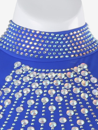 社交ダンス衣装 ロイヤルブルー レディース セクシー オンブレ ライクラ スパンデックス ドレス ラインストーン ダンスドレス