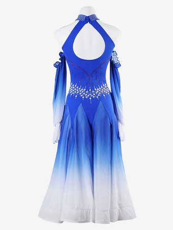 社交ダンス衣装 ロイヤルブルー レディース セクシー オンブレ ライクラ スパンデックス ドレス ラインストーン ダンスドレス