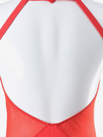 ラテンダンスコスチューム レッド レディース フリル バックレス セクシー ライクラ スパンデックス ドレス ダンスウェア