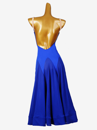 社交ダンス衣装 ロイヤルブルー レディース セクシー Vネック ライクラ スパンデックス ドレス バックレス ダンスドレス