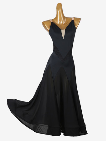 ブラック 社交ダンス衣装 ロイヤルブルー レディース セクシー Vネック ライクラ スパンデックス ドレス バックレス ダンスドレス