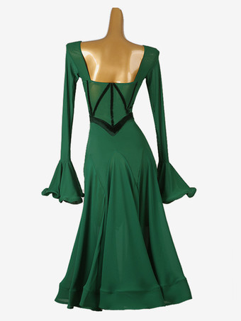 社交ダンス衣装 グリーン レディース カラーブロック ライクラ スパンデックス ドレス フリル ダンスドレス
