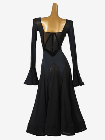 社交ダンス衣装 グリーン レディース カラーブロック ライクラ スパンデックス ドレス フリル ダンスドレス