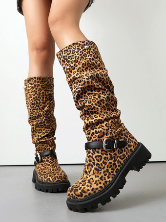 スエードニーハイブーツ レディース ブラック ラウンドトゥ フラットブーツ