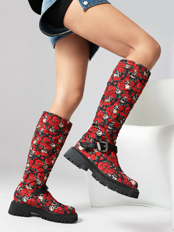 スエードニーハイブーツ レディース ブラック ラウンドトゥ フラットブーツ