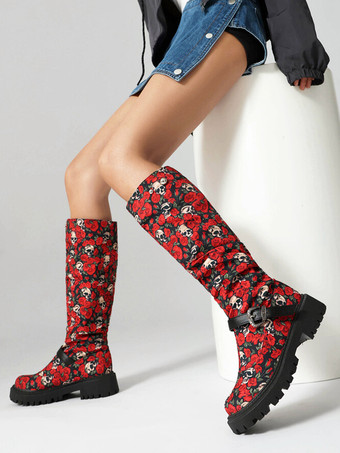 スエードニーハイブーツ レディース ブラック ラウンドトゥ フラットブーツ